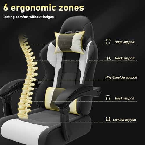 JUMMICO Gaming Chair Ergonomic Gaming Chair with Massage Function Office Chair 150 kg White - Image 5