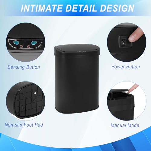Basurero metálico ovalado 13 gal con sensor de movimiento negro miniatura 7