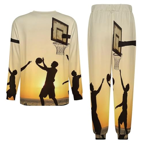 Playing Basketball at Sunset Men’s Pajama Set Long Sleeve Top And Pants Loungewear Sleepwear Pjs Nightwear4