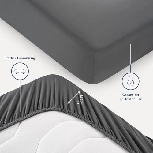 Blumtal® Spannbettlaken 160x200x30cm aus Microfaser - Oekotex zertifiziertes Bettlaken Spannbettlaken in Anthrazit 3