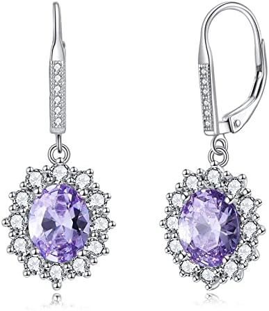YFN Birthstone Earrings Sterling Silver Created Oval Cut Drop Dangle Leverback Earrings Jewellery Gifts for Women