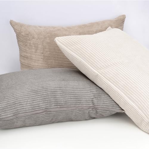 Selfitex XXL Breitcord Sofakissen 60x80 cm, Couchkissen mit Füllung und Bezug, edler Cord Stoff, extra weich und dekorativ, modische Breit Cord Optik, superweiche Kissen, Moderne Farben (Beige)