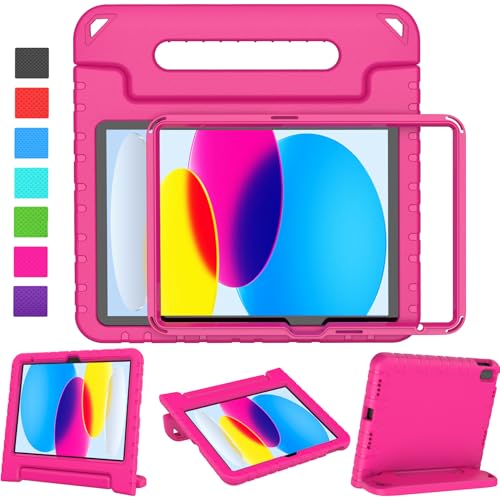 LTROP Kids Case for New iPad (A16) 11th Generation (11-inch, 2025)/ 10th Generation (10.9-inch, 2022) with Screen Protector, Durable Shockproof Handle Stand Kids Cover for iPad 11th/ 10th Gen, Rose
