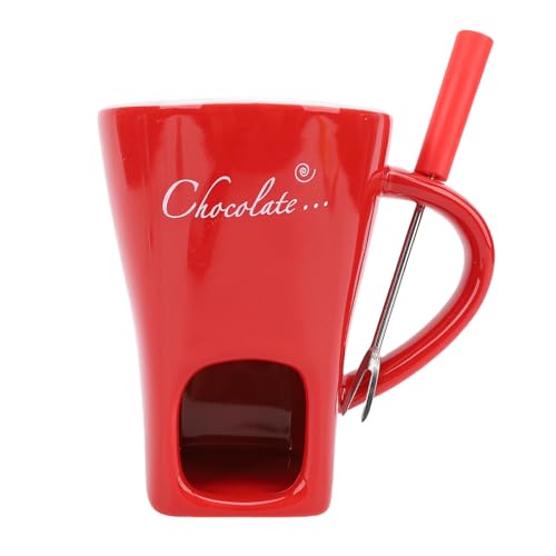 Fondue Pot Set, Ceramic Chocolate Fondue Mug with Fork, Chocolate Melting Cup, Fondue Cup for Melting Chocolate Cheese, for Date Night Birthday & Wedding Gifts (Red)