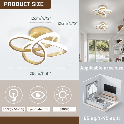 Image of CANEOE Gold Led Hallway Light, 6000K Modern Led Ceiling Light Fixture, Small Close to Ceiling Lamp for Hallway Corridor Closet Bedroom Bathroom Kitchen Stair Curved Design