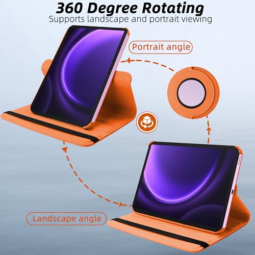 Image of TGK Rotating Cover for Samsung Galaxy Tab S9 FE 10.9 inch Tablet 360 Degree Rotating Leather Flip Case (Orange)