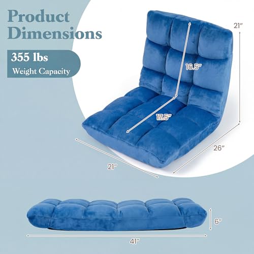 Image of Giantex Folding Floor Chair with Back Support, 14 Adjustable Position, Padded Sleeper Bed, Couch Recliner, Gaming Video Chairs for Adults, Meditation, Living Room (Blue)
