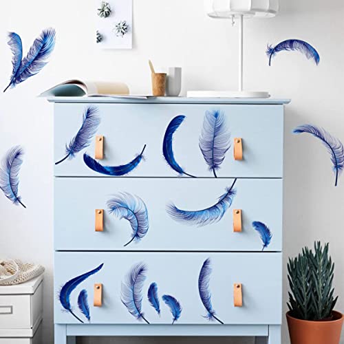 MEFOSS 4 Sheets Blue Feather Wall Decals Peel and...