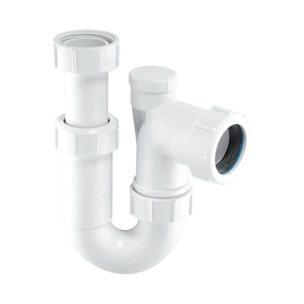 McAlpine SR10V 1.25"" x 75mm Running Tubular Swivel P Trap with Anti-Syphon Valve