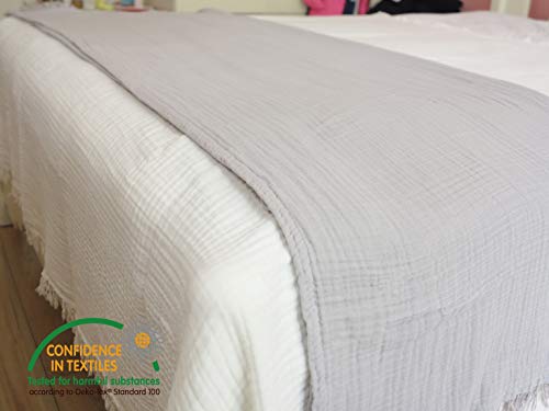 Kyrahome Muslin Throw Blanket 100% Organic Cotton Blanket For Couch, Adult, 4-Layer Pre-Washed Plant Dyed, Breathable Soft Cozy Warm Lightweight Throw Bedspresd, All Season (60"X80" Light Grey) #TOP5