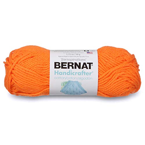 Bernat Handicrafter Cotton Solids Yarn, 1.75 Oz, Gauge 4 Medium, 100% Cotton, Hot Orange #TOP9