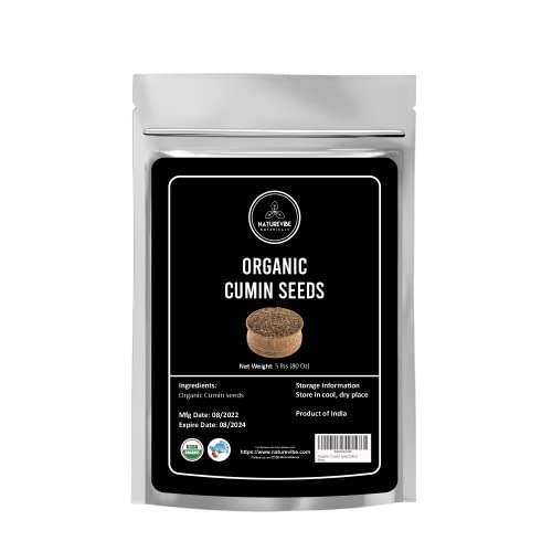 Naturevibe Botanicals Organic Cumin Seeds Whole, 5lbs | Cuminum cyminum L. | Raw, Gluten-Free &amp; Non-GMO | Adds Flavor and Taste (80 ounces)