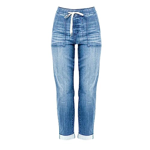 Générique Vaqueros de cintura alta para mujer, elásticos, corte recto, chic, a la moda, casual, bolsillos clásicos, vaqueros, adelgazantes, elásticos, cómodos y elegantes, transpirables de mezclilla