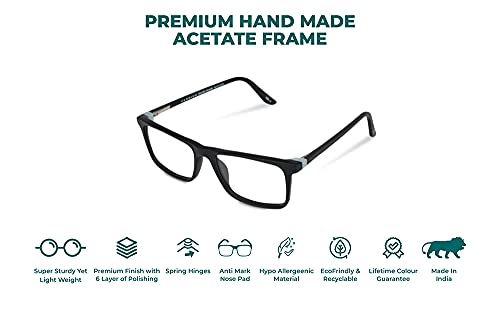 Image of Faddish Unisex Rectangular Computer Glasses with Blue Block, Anti Glare & UV Protection (BASICS CM1 BBL2|Blue Block|UV400|Matte Black) (Premium Acetate)