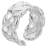 Uonlytech Anillo Abierto Ajustable de Cobre para Mujer Diseño Tejido Minimalista Color Plateado Anillo Original y Versátil para Fiestas y Uso Diario