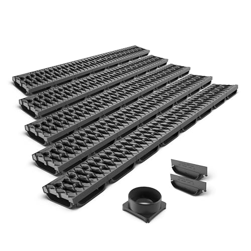 VODALAND EASY LOW – Canaleta de Drenaje con Rejilla de Plástico Negro | Perfil Bajo 40 mm | Clase A15 (hasta 1.500 kg) | Drenaje Discreto en Terrazas, Patios y Espacios Exteriores - Kit de 5 metros
