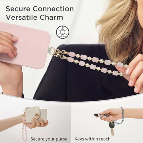 Image of POSADINA Natural Stone Phone Charm, Beaded Healing Phone Wrist Strap, Handmade Cellphone Chain Lanyard with Tether Tab