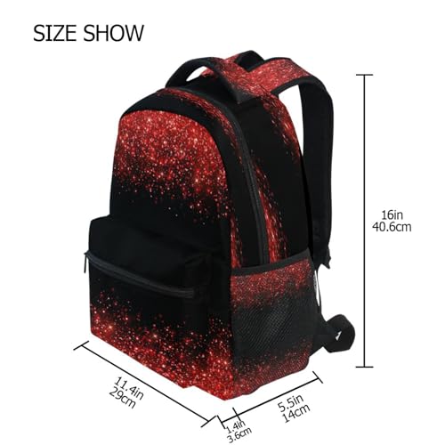 Pfrewn Kids Backpack for Boys Red Glitter Border on Black Backpacks Lightweight School Bag 17"4