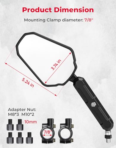 Kemimoto KMF0802-02803-BKKM Motorcycle Side Mirrors M8 M10 Bolt Handlebar Mount Adjustment Universal Adventure Rearview Mirrors Convex Foldable 360 Degrees Compatible With Atv Scooter Dirt Bike thumb #3
