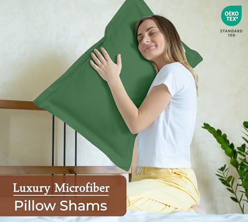 Image of Royale Linens Pillow Shams 2 Pack Standard Size 20x26 Inch - 1800 Microfiber -Bed Pillow Shams, Wrinkle Resistant Super Soft and Cozy- Back Overlap Closure - Oxford Pillowcase (Standard, Hunter Green)