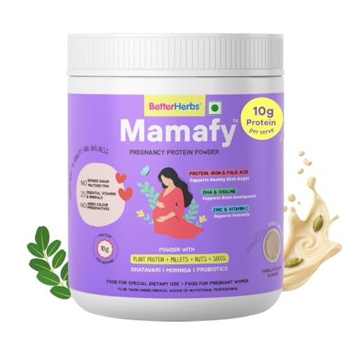 Image of Mamafy Mother's Nutritional Protein Powder Vanilla Elaichi 325g | For Pregnancy with 10g Protein per serve and 25 Vital Nutrients to Support Healthy Birth Weight and Brain Development | No Refined Sugar