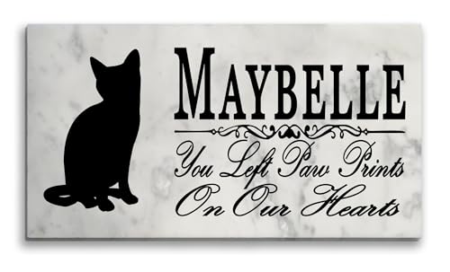 Broad Bay Cat Memorial Stone Personalized Custom Marker Outdoor Garden Sign Grave Headstone Beloved Friend Design (You Left Paw Prints On Our Hearts)