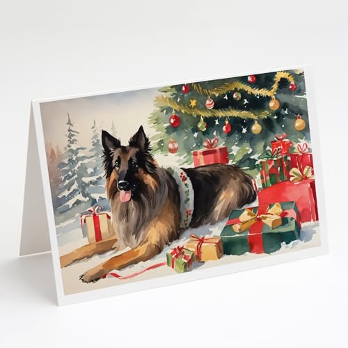Caroline's Treasures DAC2609GCA7P Belgian Tervuren Cozy Christmas Greeting Cards Pack of 8 Blank Cards with Envelopes Whimsical A7 Size 5x7 Blank Note Cards