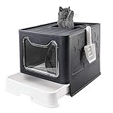 Picture of Bolux Foldable Cat Litter Box with Lid, Extra Large, Drawer Type Cat Litter Pan Easy to Scoop & Low Tracking (Dark Grey, 20" L x 16" W x 15" H)