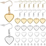 SOFPLATE 1 caja de 80 piezas de Aretes de Cabujón Chapados En Oro Real de 18 quilates con Forma de Corazón de Acero Inoxidable con Bisel Y Cabujones de Vidrio Gancho de Alambre de Plata para Oreja Ban