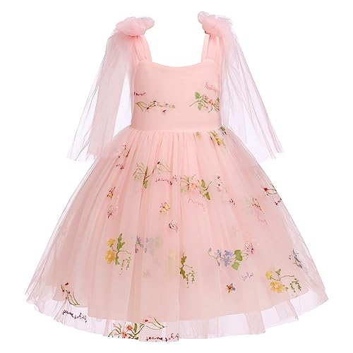 Baby Flower Girl Dress Sleeveless Floral Embroidered Princess Dress Toddler Birthday Party Lace Fairy Tulle Dress