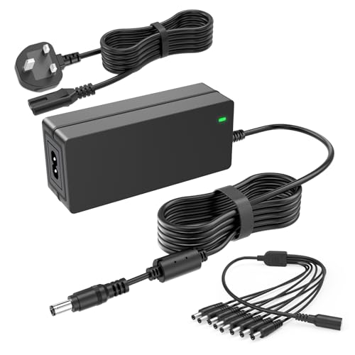 MAREISA CCTV Camera Power Supply, 12V 5A Power Supply for Annke, Lorex, Samsung, Q-See, Night Owl, Swann Cameras and CCTV DVR Surveillance System, Security Camera, with 8-Way Splitter Cable