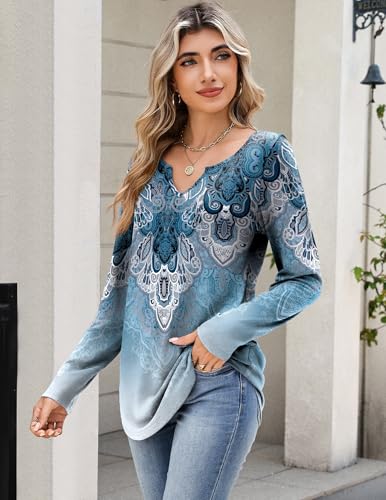 Image of Zeagoo Long Sleeve Shirts for Women Fall Tops Casual Dressy V Neck Blouses Boho Tunic Western Clothes Vacation Outfits