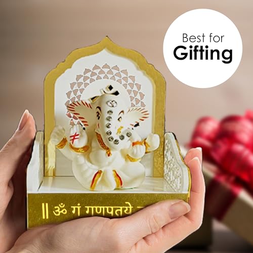 Image of SOLOBOLO Ganesh Idol for Car Dashboard with Small Temple for Car Dashboard,Ganesh Idol for Office Desk,Ganesha Idol for Gift for Housewarming, Diwali, Rakhi (Singhasan Only)