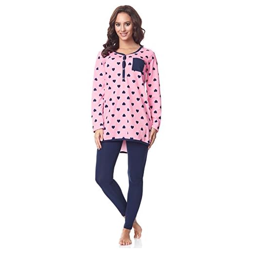 Be Mammy Pigiama a Manica Lunga Funzione Allattamento BE20-178(Rosa-Cuori-Blu Marino, XL)