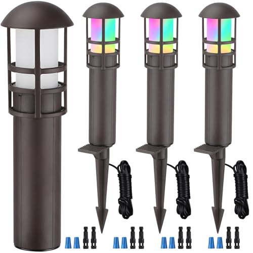 Image of LEONLITE 4-Pack RGBCW Low Voltage Landscape Pathway Lights, 3W, CRI90