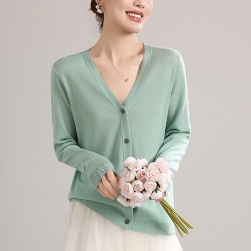 Image of Women's 100% Merino Wool Lightweight V-Neck Cardigan Sweater Button Down Long Sleeve Knitwear Outwear Tops