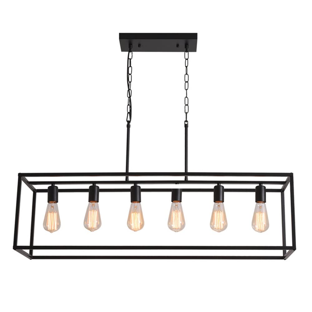 SXECAEPS Modern creative chandelier Farmhouse Vintage Industrial Lighting Black Finish Pendant For Dining Room Island Bar Loft 6 Lights Rectangular Linear Light