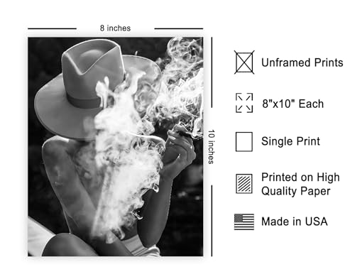 Poster Master Woman in Hat - Smoking Cigarette Print - Cigar Art - Bar Cart - Black and White Photography - Girly Bedroom or Living Room Wall Decor - 8x10 UNFRAMED - Image 2