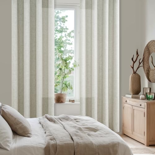 CUTEWIND Vorhang Leinen Halbtransparent Vintage Wohnzimmer Landhaus Gardine Fenster Stores Gardinen Schals mit Ösen 2er Set Vorhänge… – Ansicht 4