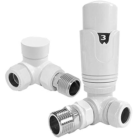 High Quality Gloss White Thermostatic TRV Radiator Towel Rail Valves - Corner (Pair) Cover