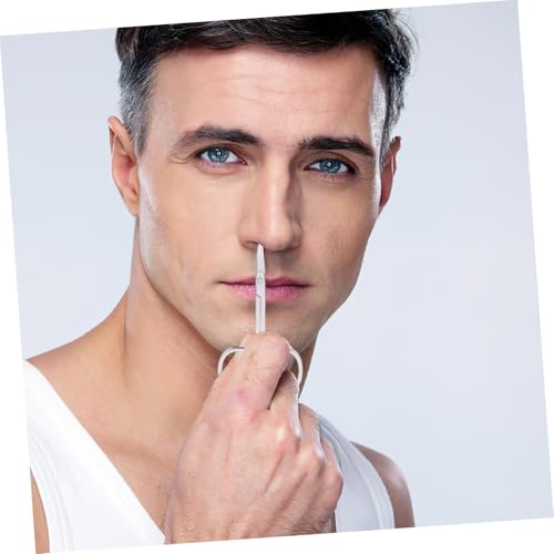 EXQUIMEUBLE 4個 髭用ステンレス製小型精密はさみ点 尖頭 丸頭はさみ 米白色レザーケース 小型コーム付き 携帯便利で耐久性あり ヒゲ 鼻毛 口ひ