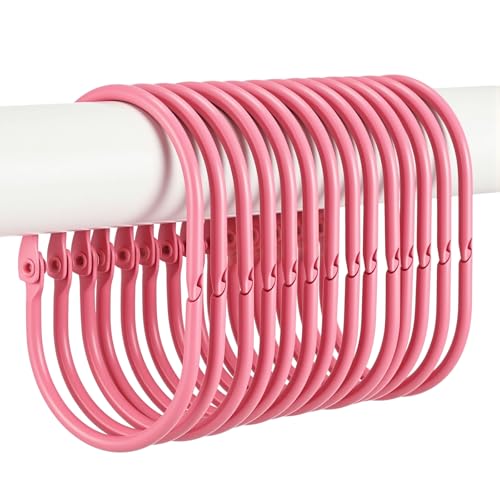 Sliner 24 Pcs Shower Curtain Rings Oval Rings for Curtain Rustproof Iron Shower Snap Hooks Glide Smoothly Hooks for Bathroom Rod (Pink)