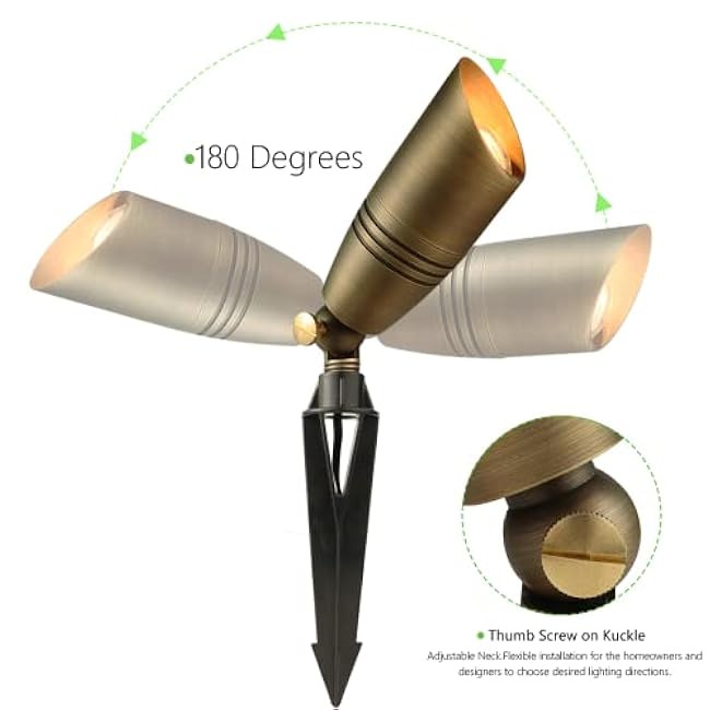 LED Brass Spotlight Uplight 12V Low Voltage Landscape Outdoor Lighting Waterproof Solid Brass Uplight Spotlight Accent Lighting Fixture Included a 12V Warm White MR16 LED Light Bulb