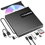 ROOFULL External CD DVD +/-RW Drive with 4 USB Ports & 2 SD/TF Card Slot, Portable USB 3.0 Type-C...