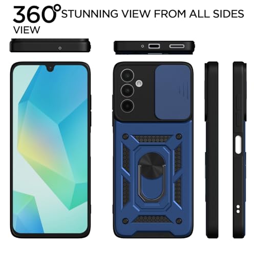 Image of Pikkme D10 Tough Armor Bumper Case | 360 Protection Case | Sliding Camera Shield Cover & Ring Holder Stand Back Cover for Samsung Galaxy A16 5G (Blue)