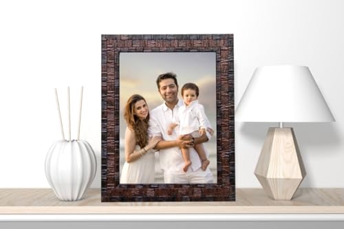 Image of Photo frame 5x7 Inch set of 2 Box Brown Color Flexible Glass & Synthetic Wood Hanging /Table Top High Density Photo Frame for Wall Decoration