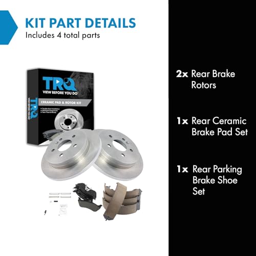Image of TRQ Rear Brake Pad and Rotor Set Ceramic Parking Brake Shoes Compatible with 1998-2003 Mercedes-Benz ML320 2003-2005 ML350 1999 ML430