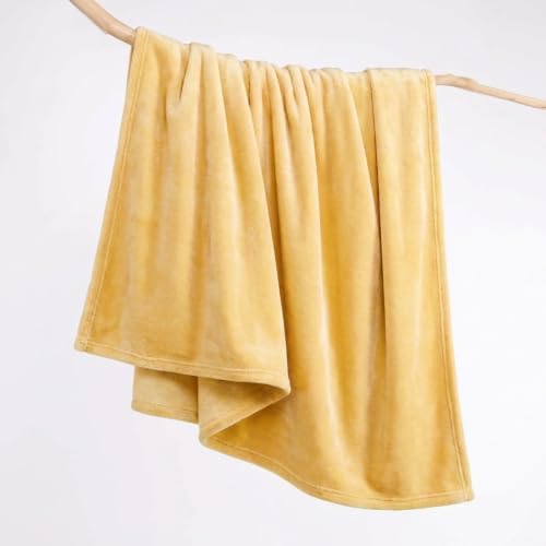 Image of Martha Stewart - Queen Size Blanket, Ultra-Soft Plush Fleece Throw Blanket with Double-Needle Stitching, 350 GSM, Medium Weight Bedding for Bed or Couch (Bedford Solid Yellow)