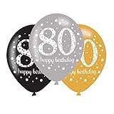 amscan 10022464 Assorted 80th Birthday Latex Balloon Decoration-6 Pcs, 80, Gold