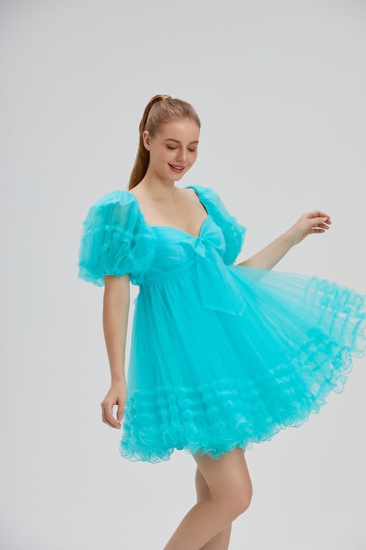 Fokissy Tulle Homecoming Dresses for Teens Puffy Short Prom Dress Ruffle Princess Formal Party Gowns Dresses4